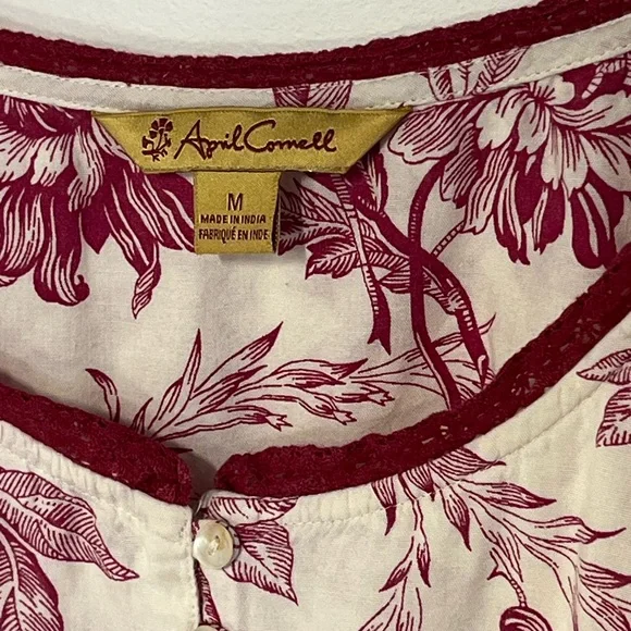 Vintage April Cornell floral babydoll style blouse ruffled elbow length sleeve M - Picture 3 of 5